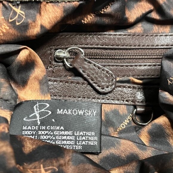 B Makowsky Kimberly Camo Green Brown Leather Shoulder Bag Hobo Large - Picture 10 of 16